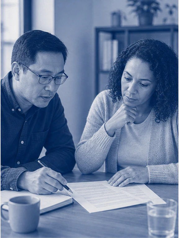 Two nonprofit leaders reviewing reinstatement information together