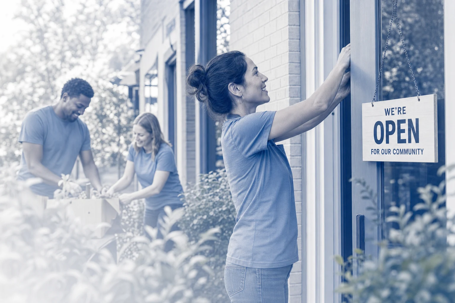 Community volunteers reopening a neighborhood nonprofit space